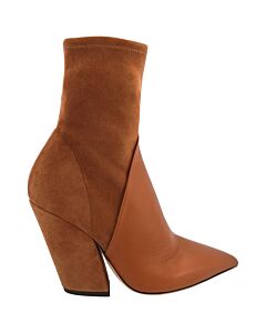 Burberry Ladies Nutmeg Panelled Suede And Lambskin Ankle Boots