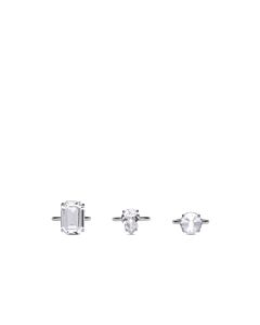Burberry Ladies Palladium-Plated Crystal Set Of 3 Rings, Size One Size