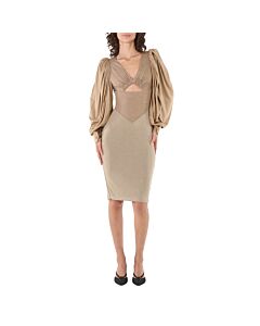 Burberry Ladies Pecan Melange Panelled Wool Silk Jersey Dress