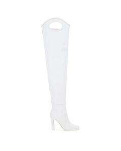 Burberry Ladies Shoreditch White Porthole Detail Over-The-Knee Boots