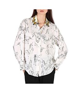 Burberry Ladies White / Black Ruka Unicorn Sketch Print Shirt