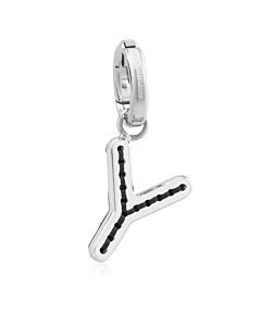 Burberry Leather-Topstitched 'Y' Alphabet Charm in Palladium/Back