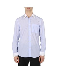 Burberry Men's Pale Blue Camberwell Classic Fit Embellished Pinstriped Cotton Shirt
