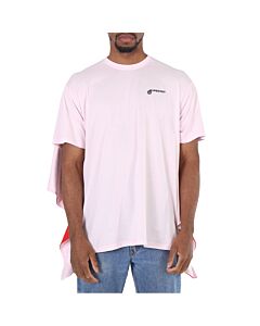 Burberry Men's Pale Pink Striped Cape Detail Cotton Oversized T-shirt