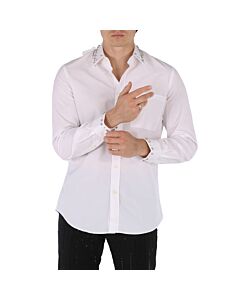 Burberry Men's White Clacton Classic Fit Embellished Cotton Poplin Dress Shirt