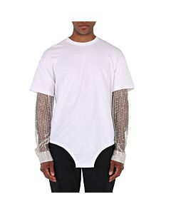 Burberry Optic White Cotton Cut-Out Hem Crystal Sleeve Oversized T-Shirt