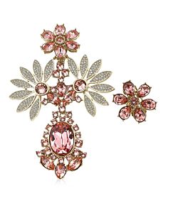 Burberry Rhinestone Flower Mismatched Cocktail Earrings in Coral Pink
