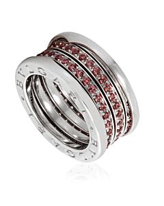Bvlgari 18k White Gold Double Band Sapphire Ring, Brand Size 52