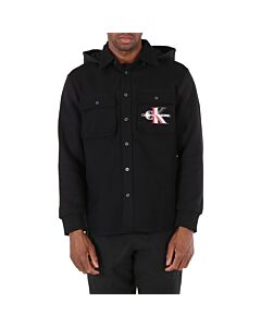 Calvin Klein Men's Black Fleece Hooded Overshirt, Size Small