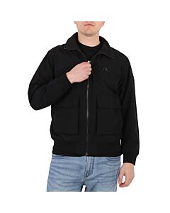 Calvin Klein Men's Black Stand Collar Cotton Bomber Jacket