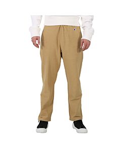 Champion Men's Beige Cotton Logo Long Sweatpants