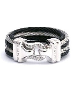 Charriol Brilliant Diamonds Steel and Black PVD Cable Ring, Size 54