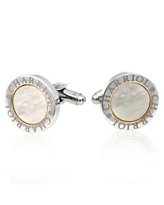 Charriol Men's Cufflinks Round Steel with White Mother of Pearl