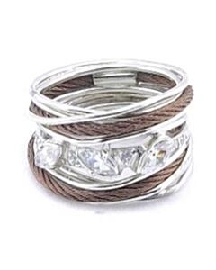 Charriol Tango White CZ Stones Stainless Steel Bronze PVD Cable Ring