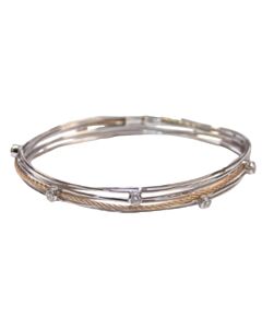 Charriol Tango White CZ Stones & Steel Rose PVD Cable Bangle, Size M
