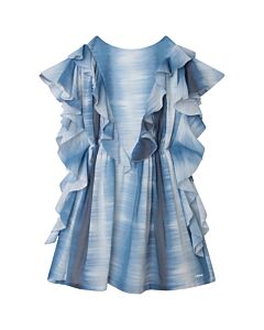 Chloe Girls Blue White Abstract Printed Ruffled Dress