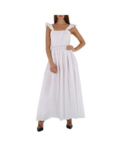 Chloe Ladies White Long Sleeveless Dress With Ruches And Ruffles