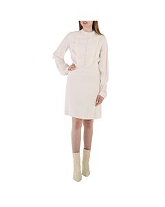 Chloe White Buttoned Long-sleeve Dress
