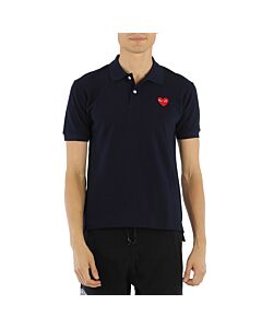 Comme Des Garcons Embroidered Red Heart Polo Shirt In Navy