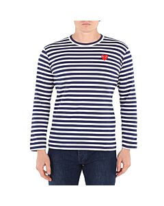 Comme Des Garcons Play Navy / White Long Sleeve Heart Logo Stripe Tee