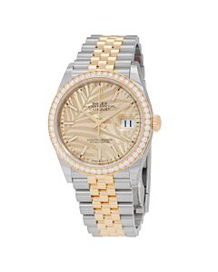 Datejust Stainless Steel Jubilee & 18k Yellow Gold Champagne Palm Motif Dial Watch