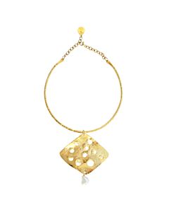 Devon Leigh Shell Pearl 18K Gold Plated Brass, 24K Gold Electroplated Chain Necklace