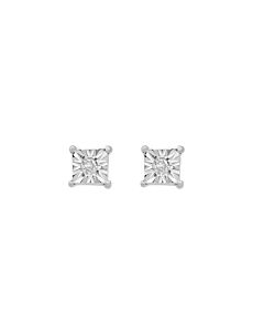Diamond Muse 0.02 cttw White Gold Over Sterling Silver Square Diamond Stud Earrings for Women