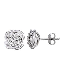 Diamond Muse 0.10 cttw White Gold Over Sterling Silver Knot Diamond Stud Earrings for Women