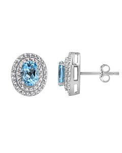 Diamond Muse Created White Sapphire and Blue Topaz Oval Stud Earrings for Women