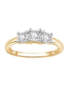 DiamondMuse 0.25 cttw Yellow Gold Plated Over Sterling Silver 3 Stone Diamond Engagement Ring for Women (I-J, I2-I3)