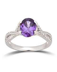 DiamondMuse 1.90 cttw Created Amethyst and White Sapphire Women's Twisted Shank Engagement Ring in Sterling Silver