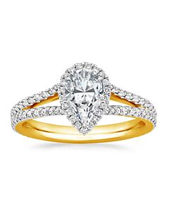 DiamondMuse 1.90 cttw Pear Shape Swarovski Split Shank Sterling Silver Gold Tone Engagement Ring for Women