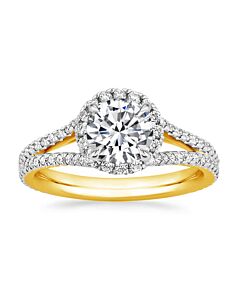 DiamondMuse 2.20 cttw Round Cut Swarovski Diamonds White Split Shank Gold Tone Sterling Silver Engagement Ring for Women