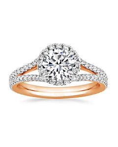 DiamondMuse 2.20 cttw Round Cut Swarovski Diamonds White Split Shank Pink Tone Sterling Silver Engagement Ring for Women