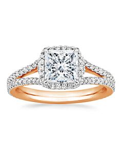 DiamondMuse 2.60 cttw Square Swarovski Diamond Split Shank Pink Tone Sterling Silver Engagement Ring for Women