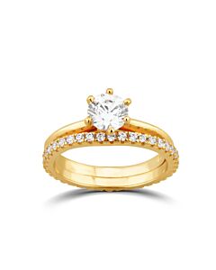 DiamondMuse 2.88 cttw Yellow Gold Plated Over Sterling Silver Round Swarovski Diamond Solitaire Bridal Set