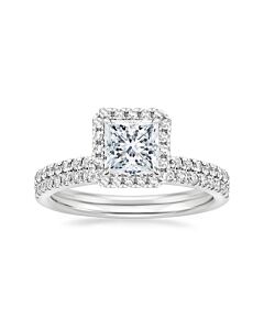 DiamondMuse 3.00 cttw Square Swarovski Diamond Plated Halo Bridal Set in Sterling Silver