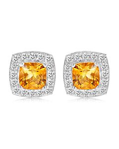 DiamondMuse Citrine and Created White Sapphire Sterling Silver Earrings