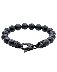 DiamondMuse Genuine Onyx Black Stainless Steel Beaded Bracelet for Men's Boys with Black Cubic Zirconia