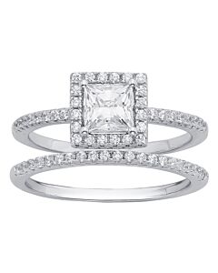 DiamondMuse Sterling Silver Women's Halo Bridal Set in Australian Crystal and Cubic Zirconia