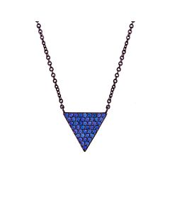Elegant Confetti Women's 18K Black Gold Plated Blue CZ Simulated Diamond Pave Triangle Pendant Necklace
