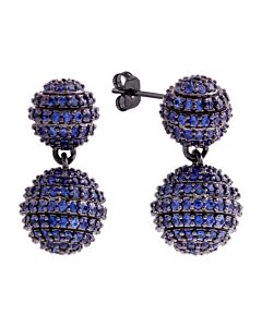 Elegant Confetti Women's 18K Black Gold Plated Blue CZ Simulated Diamond Pave Ball Drop Statement Earrings