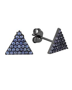 Elegant Confetti Women's 18K Black Gold Plated Blue CZ Simulated Diamond Pave Triangle Stud Earrings