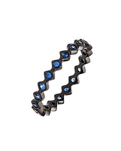 Elegant Confetti Women's 18K Black Gold Plated Blue CZ Simulated Diamond Zig Zag Stackable Ring