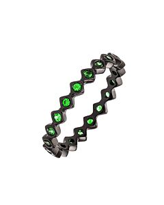 Elegant Confetti Women's 18K Black Gold Plated Green CZ Simulated Diamond Zig Zag Stackable Ring