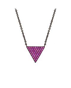 Elegant Confetti Women's 18K Black Gold Plated Pink CZ Simulated Diamond Pave Triangle Pendant Necklace