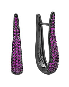 Elegant Confetti Women's 18K Black Gold Plated Pink CZ Simulated Diamond Pave Drop Hoop Statement Earrings