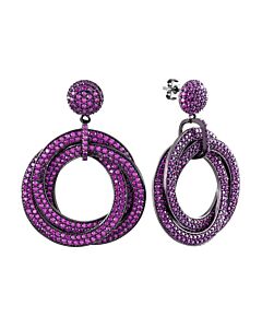Elegant Confetti Women's 18K Black Gold Plated Pink CZ Simulated Diamond Pave Statement Triple Ring Drop Earrings