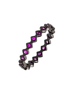 Elegant Confetti Women's 18K Black Gold Plated Pink CZ Simulated Diamond Zig Zag Stackable Ring