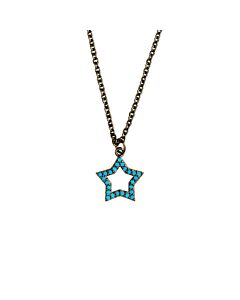 Elegant Confetti Women's 18K Black Gold Plated Simulated Turquoise Star Pendant Necklace